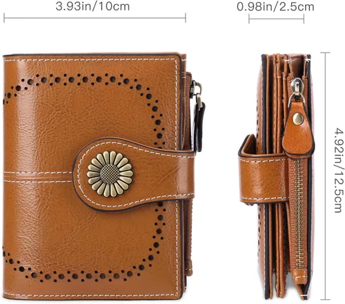 Miniatura 169 de SENDEFN - Billetera pequeña de piel auténtica para mujer, diseño plegable con ventana para tarjeta de identificación