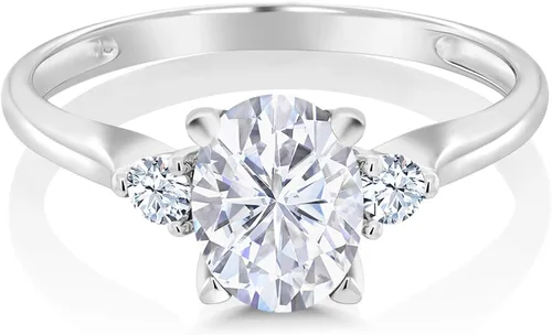 Miniatura 2 de 10K White Gold Forever Classic Created Moissanite by Charles Colvard and White Created Sapphire Women Solitaire Ring 160 Cttw Oval 8X6MM Available