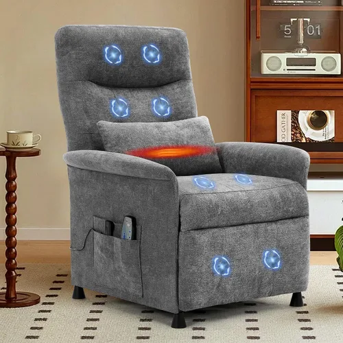 Miniatura 10 de Silla reclinable eléctrica para adultos, sofá reclinable eléctrico con masaje térmico y vibración, reclinable ajustable con bolsillo lateral