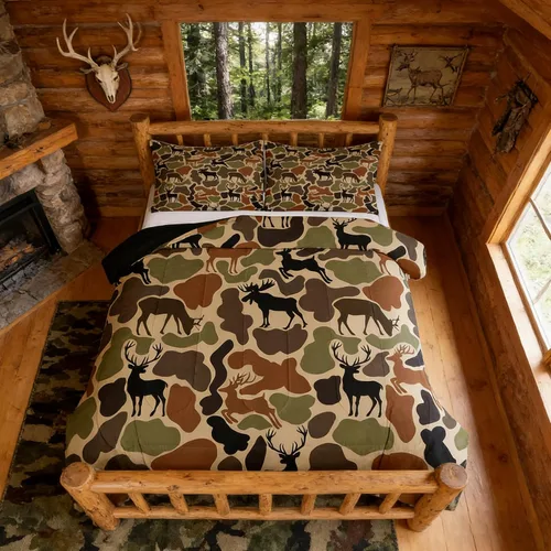 Miniatura 24 de Homewish Juego de ropa de cama con diseño de camping para niños, adolescentes y hombres, tamaño Queen, con temática de aventura en la jungla