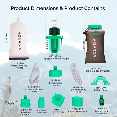 Miniatura 6 de Kit de filtro de agua por gravedad, carbón HFM y prefiltro, bolsa portátil para apretar, camping y senderismo fiables