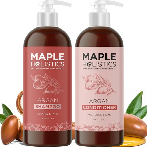 Champú y acondicionador de aceite de argán para cabello seco, sin parabenos ni sulfatos, champú y acondicionador para cabello seco, cuidado de rizos