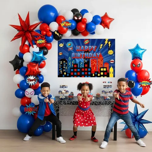 Miniatura 4 de Kit de arco de guirnalda de globos azul rojo negro blanco 140PCS con tarjetas de fondo adhesivas Globos de mylar grandes Starburst para fiesta