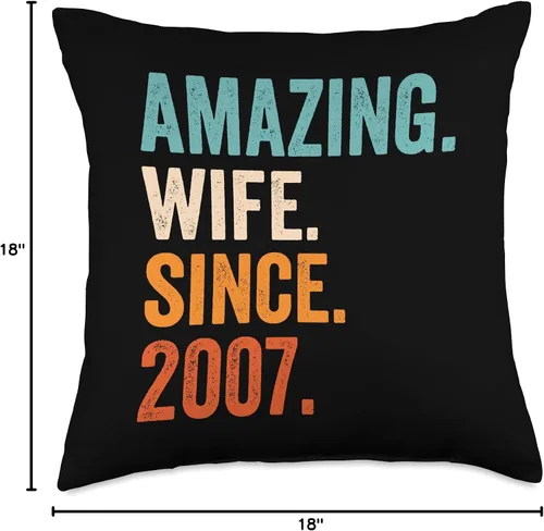 Miniatura 4 de 16th wedding anniversary gifts for her Amazing Wife Since 2007 Almohada de aniversario de boda número 16, 18 x 18 pulgadas, multicolor