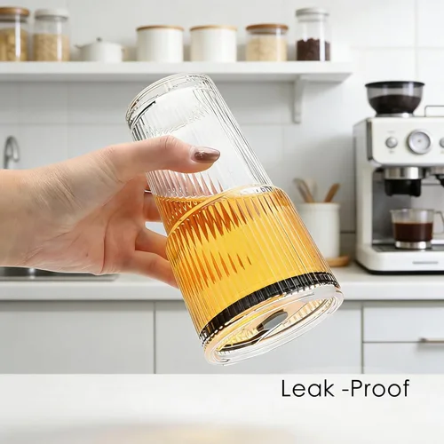 Miniatura 3 de Accguan Vaso de vidrio acanalado de 18 onzas con popote y tapa, taza de vidrio, tazas de café reutilizables con tapas, vasos de vidrio con tapas