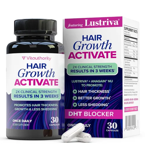 Lustriva Suplemento para el Crecimiento del Cabello para Mujeres | Lustriva y Vitaminas Bloqueadoras de DHT para Cabello Más Grueso y Abundante