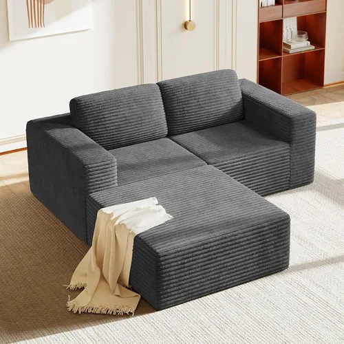 Miniatura 55 de Vesgantti Sofá modular en forma de U de 119 pulgadas, sofá modular de pana con asiento profundo y soporte de resortes, sofá convertible con 2 Beige