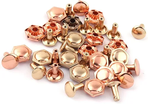 Remache de doble tapa de metal de oro rosa de 0.394 pulgadas, remache rápido redondo con botones, remaches para bolsos, bolsos, zapatos, cinturones,
