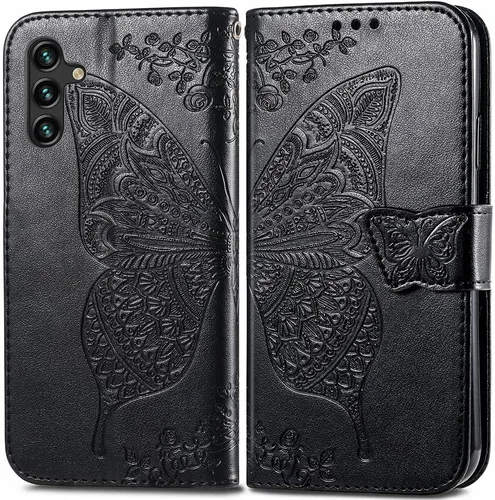 Funda para Samsung Galaxy A14 5G, Samsung A14 5G, piel sintética de alta calidad con diseño de flor de mariposa en relieve, función atril, ranuras