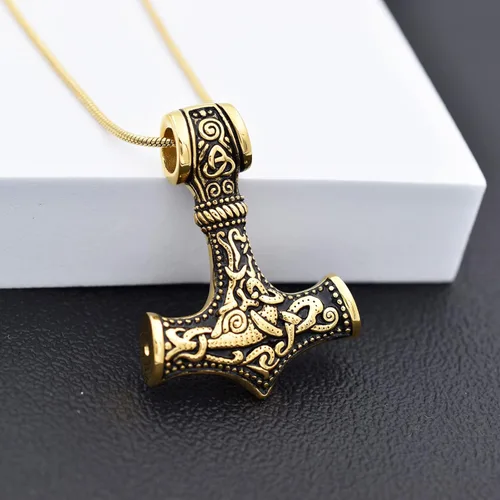 Miniatura 18 de Collar de urna de talismán de martillo de Thor vikingo nórdico para cenizas, acero inoxidable para hombre, joyería de cremación vintage, amuleto