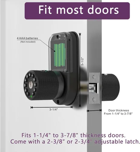 Miniatura 5 de BOTHSTAR Cerradura de perilla de puerta sin llave de doble cara con huellas dactilares y teclado, perilla inteligente con cilindros dobles