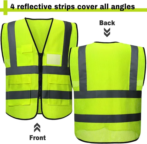 Miniatura 4 de JenPen 10 chalecos de seguridad reflectantes con bolsillos y cremallera, chaleco de construcción de malla de alta visibilidad para hombres y mujeres