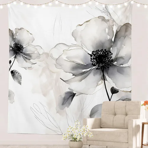 Miniatura 70 de Batmerry Tapiz azul y blanco, tapiz abstracto de pintura azul, negro, gris y blanco, para sala de estar, dormitorio, pared, decorativo, 51.2 x 59.1