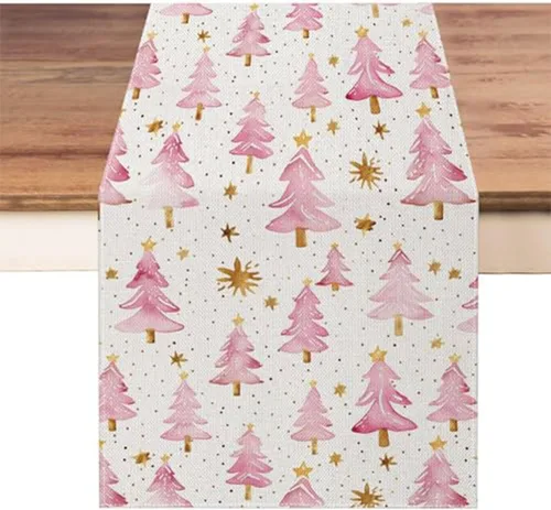 Miniatura 9 de Juego de 4 manteles individuales de Navidad de Moutina, 12 x 18 pulgadas, Árboles de Navidad rosados resistentes al calor, manteles individuales