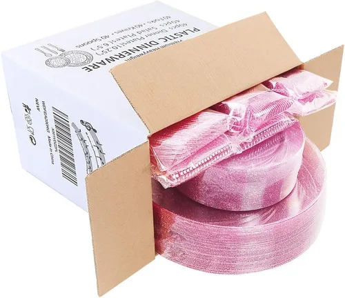 Miniatura 5 de WDF Platos de plástico rosa dorado rosa con cubiertos de plástico rosa incluyen 40 platos de cena y ensalada, 40 tenedores, 40 cuchillos, 40