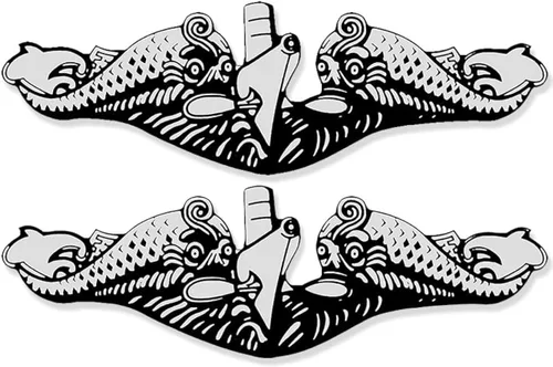 Paquete de 2: calcomanías con forma de delfines submarinos alistados plateados (logotipo naval marino, insignia, sub warfare vinilo), para