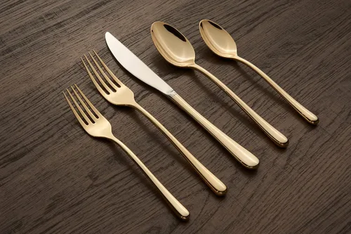 Miniatura 2 de Cambridge Silversmiths Samantha - Colección de cubiertos de acero inoxidable 18/10, apto para lavavajillas, espejo dorado, juego de cubiertos de 20