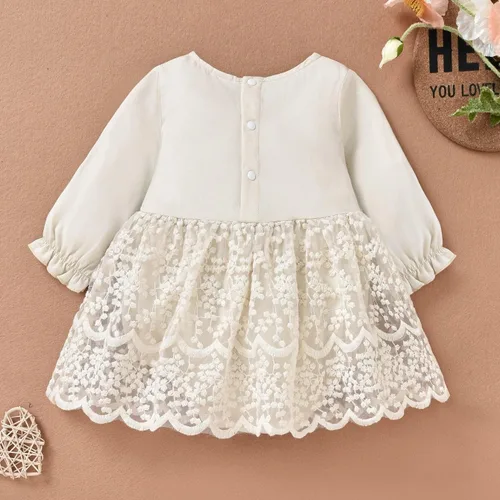 Miniatura 2 de Mameluco para bebé recién nacido, para otoño, invierno, color blanco, beige, bohemio, encaje, floral, ropa de manga larga