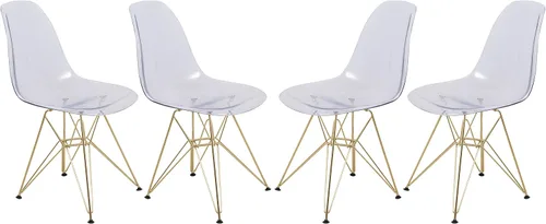 Miniatura 20 de LeisureMod Cresco Silla de comedor de acrílico moldeado con base Eiffel de metal dorado y diseño de respaldo curvado, silla auxiliar ligera