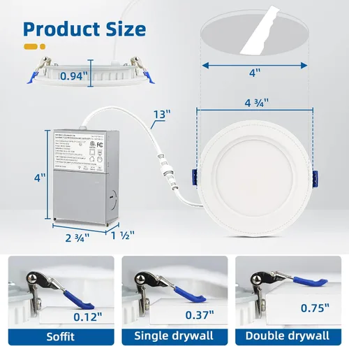 Miniatura 6 de Paquete de 4 luces empotrables de 4 pulgadas, iluminación LED empotrable ultrafina sin lata, luces empotrables regulables, 3000k