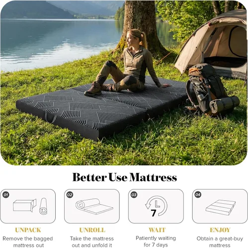 Miniatura 8 de Colchón triple plegable tamaño individual – Colchón plegable de espuma viscoelástica triple con funda lavable, asa y parte inferior antideslizante