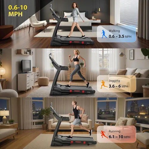 Miniatura 6 de Cinta de correr con inclinación automática del 15% de capacidad de 400 libras, máquina de correr plegable de 5.1 HP para el hogar con mango