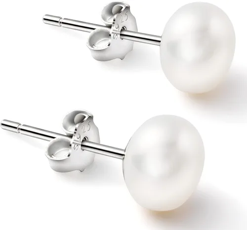 Miniatura 2 de Aretes de perlas de plata de ley de 0.496 pulgadas y 0.575 pulgadas y 0.732