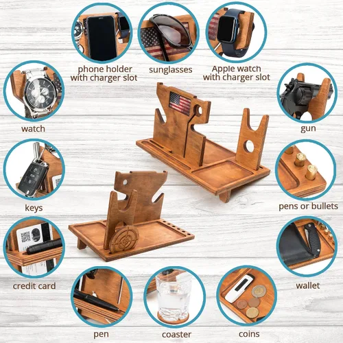 Miniatura 3 de Mesita de noche - Organizador de bandeja de pistola - Soporte para pistola de madera con cargador de reloj - Ideal para agentes de policía - Regalos