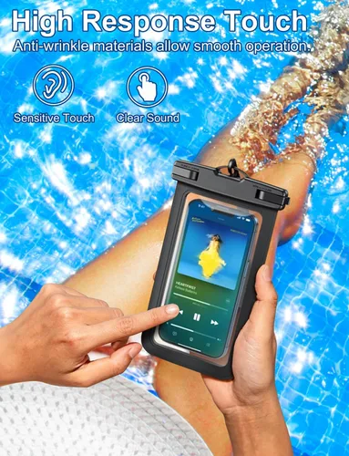 Miniatura 8 de Bolsa impermeable para teléfono, paquete de 2 fundas impermeables para teléfono blanco y negro, bolsa seca para teléfono celular, nivel