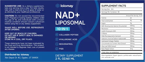 Miniatura 9 de Suplemento líquido liposomal NAD – 1500 mg NAD+ gotas para mujeres y hombres con resveratrol y ribósido de nicotinamida, PQQ, colágeno y cúrcuma