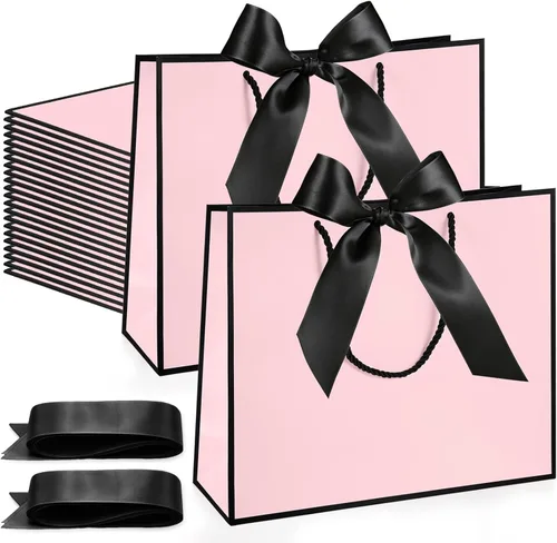 Miniatura 41 de Silkfly 12 bolsas de regalo con asas para dama de honor, 12 x 10 x 4 pulgadas, elegantes bolsas de regalo de bienvenida de boda con lazo para Blanco