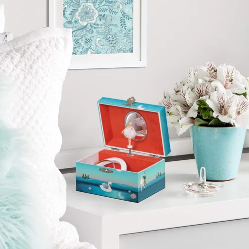 Miniatura 3 de Mele & Co. Since 1912 Marlo Original Twirling Black Hair Ballerina Ballet Dancer Pantuflas Teal Blue Pintado Musical First Jewelry Box para niñas