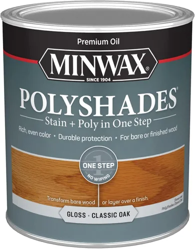 Miniatura 61 de Minwax PolyShades Tinte de Madera + Acabado de Poliuretano – Cuarto, Roble Misión, Brillo Mission Oak