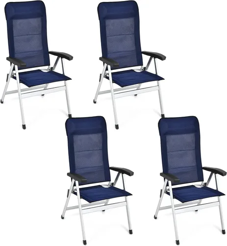 Miniatura 10 de Giantex Juego de 2 sillas de patio, sillas plegables para exteriores, sillón reclinable de respaldo alto con reposacabezas y reposabrazos, 7