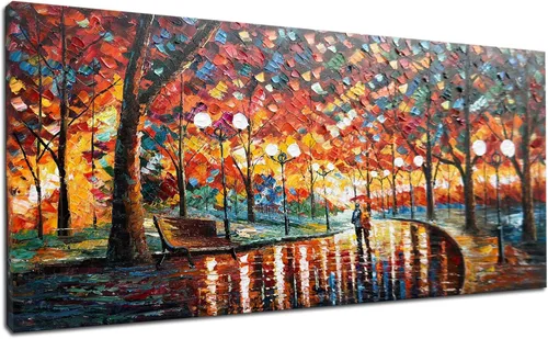 Miniatura 2 de Alenoss Pinturas Metálicas Abstractas 100% Hechas a Mano Lienzo Arte de Pared Textura Gruesa Única Superficie Áspera Pintura al Óleo Moderna 48x24