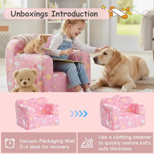 Miniatura 10 de Tiita Sofá para niños, sofá para niños con asa de transporte, sofá portátil de espuma para niños, sofá infantil que brilla en la oscuridad, silla
