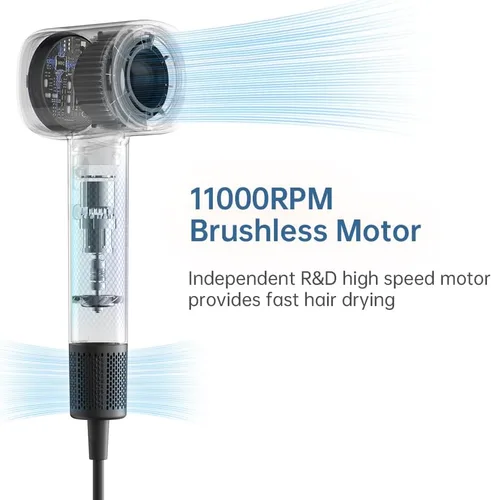 Miniatura 3 de Secador de pelo profesional de viaje, motor sin escobillas de 110,000 rpm, silencioso 49 dB, 200 millones de iones negativos 0.83 libras, secado