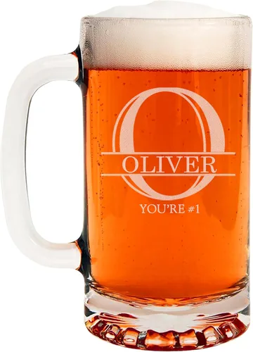Miniatura 18 de Taza de cerveza de vidrio con monograma grabado de 16 onzas (letra B), regalos de cerveza personalizados de la A-Z para hombres, Día del Padre