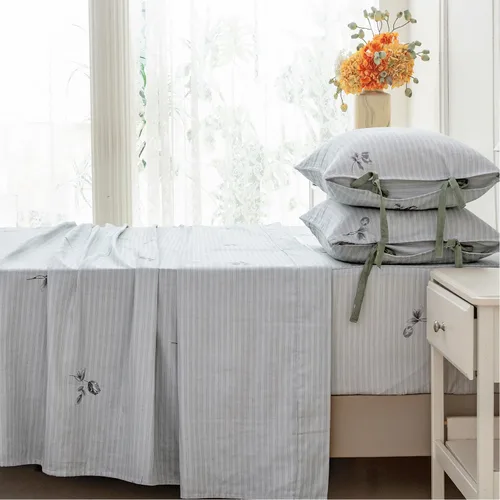 Miniatura 32 de FADFAY Juego de sábanas de tamaño individual para niñas, ropa de cama de algodón con flores, sábanas rosa pálido y amarillo claro con rosetas, ropa