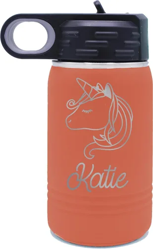 Miniatura 17 de My Personal Memories Botella de agua personalizada de 12 onzas para niños con pajilla, vaso aislado de doble pared para niños, niñas, escuela, Azul