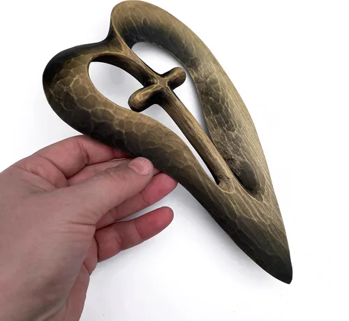 Miniatura 5 de Cruz de mano de madera, cruz de madera hecha a mano, cruz de diseño de corazón, cruz tallada en madera, cruces decorativas para pared grande y Negro