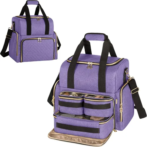 Miniatura 10 de LUXJA Bolsa de maquillaje de viaje grande con 3 estuches extraíbles, bolsa de cosméticos con divisores desmontables (patente pendiente), color negro