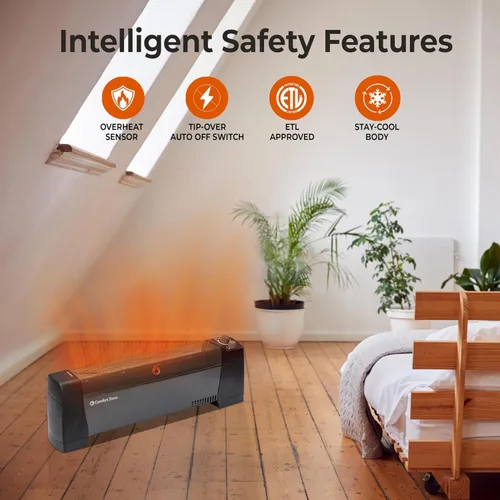 Miniatura 3 de Comfort Zone Calentador de zócalo de convección de 1500 W con termostato integrado, protección contra sobrecalentamiento y vuelco, extremos a prueba