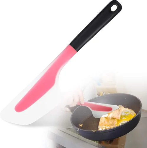 Patelai Espátula de tortilla de cocina para tortilla, de silicona, antiadherente, raspador de pigmentos de silicona con agarre antideslizante para