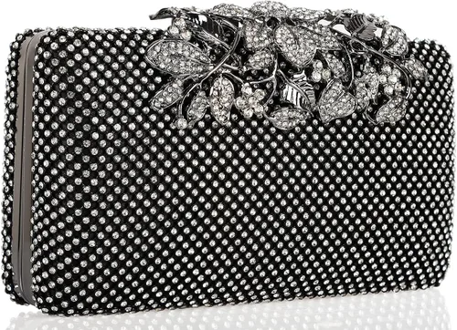 Miniatura 2 de Dexmay - Bolso de mano con diamantes de imitación con cierre floral de cristal, bolso de noche formal para mujer