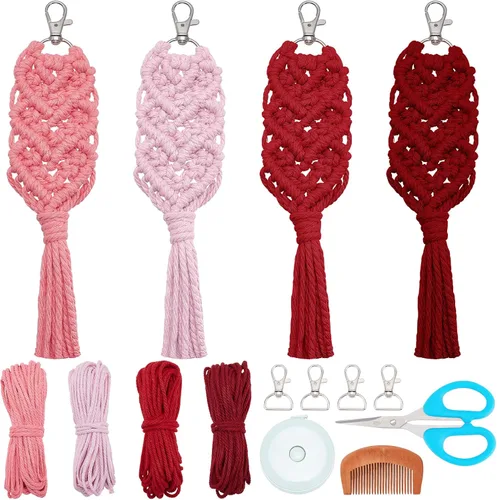 Miniatura 15 de INFUNLY Juego de 4 kits DIY de copo de nieve de macramé Adornos de ornamento de macramé floral bohemio para Navidad Colgante de pared de copo