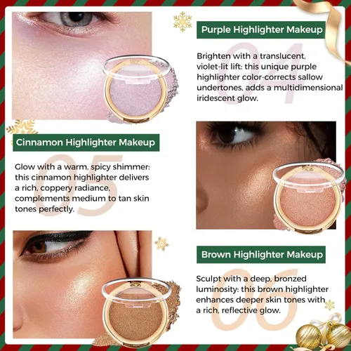 Miniatura 8 de YOUNG VISION Polvo Compacto Iluminador, Polvo de Contorno de Brillo Natural Horneado y Resaltador Facial, Libre de Crueldad, Maquillaje de Resaltado