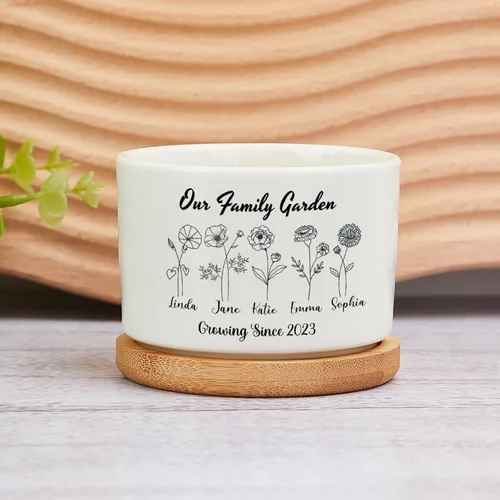 Miniatura 14 de Maceta de Navidad personalizada con nombre de bebé, macetas divertidas de ciervos de Navidad, maceta de cerámica para suculentas con bandeja