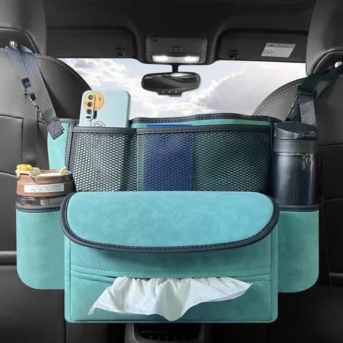 Miniatura 7 de JEYODA Organizador de asiento de ante para automóvil, bolsa de respaldo de asiento de alta capacidad, almacenamiento central para camionetas, SUV