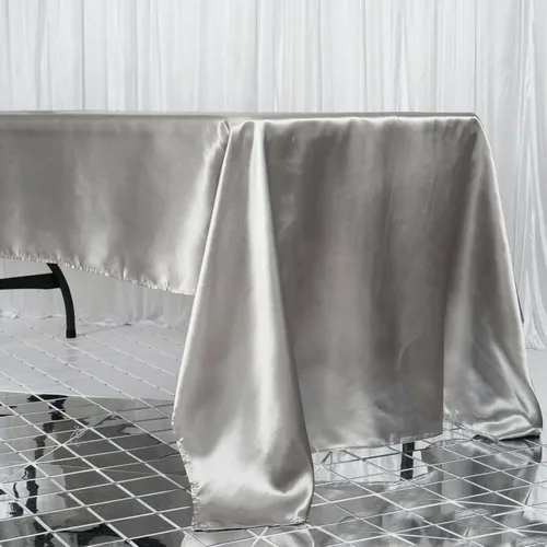 Miniatura 114 de Efavormart - Mantel rectangular de satén, 90 x 132 pulgadas, suave, oblongo, lavable, mantel decorativo de tela sedosa para bodas, fiestas, Plata